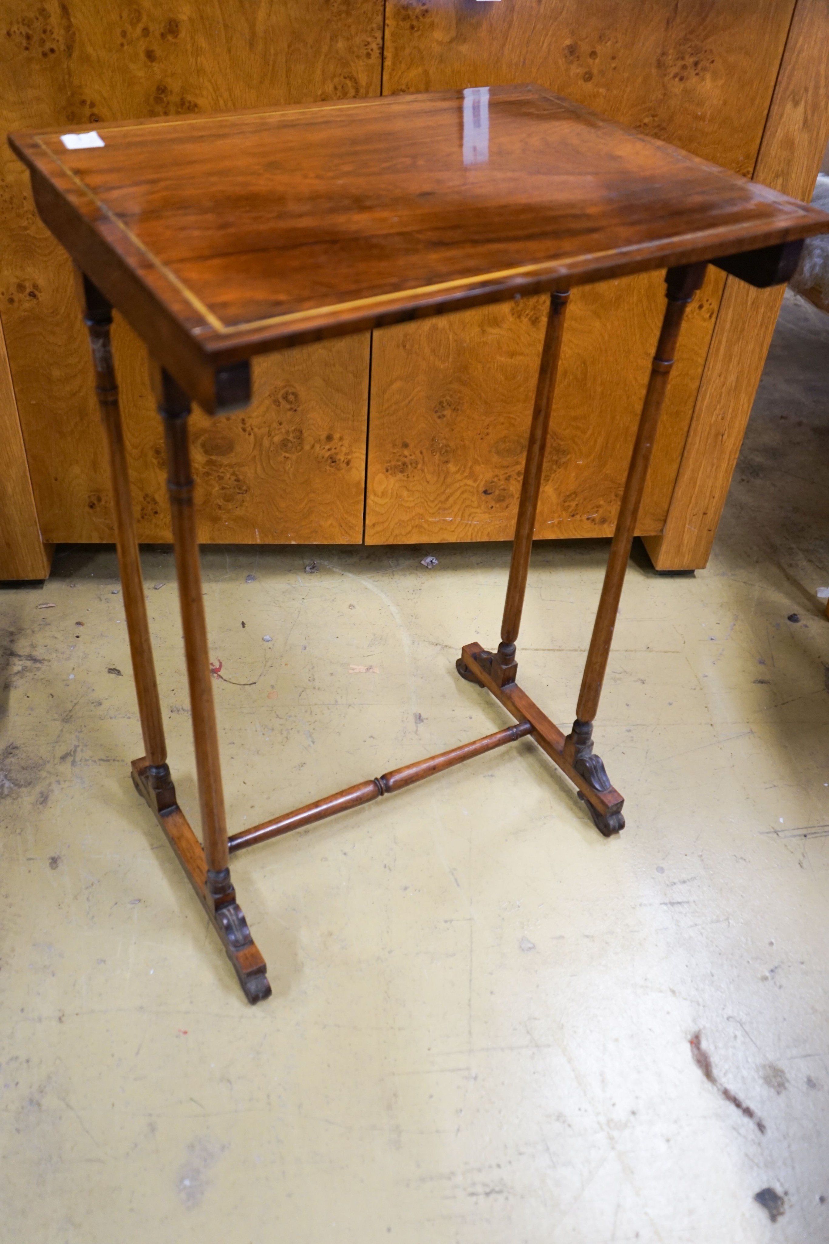 An Edwardian walnut two tier occasional table and a rectangular rosewood tea table, larger width 48cm, depth 36cm, height 69cm